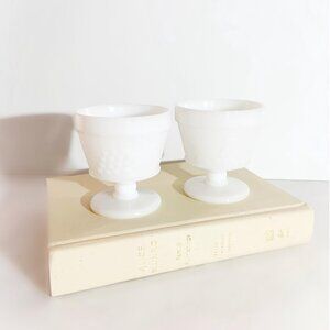 Vintage Harvest Vine White Milk Glass Goblets / Set of Two